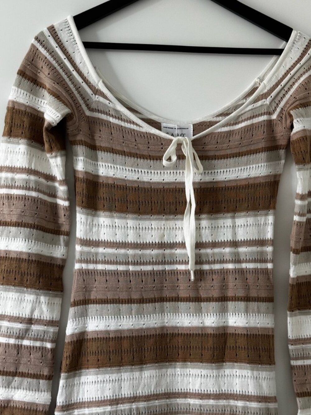 Sabo Brown and White Stripe Knit Long Sleeve Maxi Dress NWT - Small - Picture 5 of 8